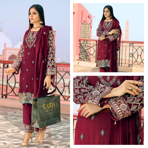 Embroidered Suit - Rose Berry