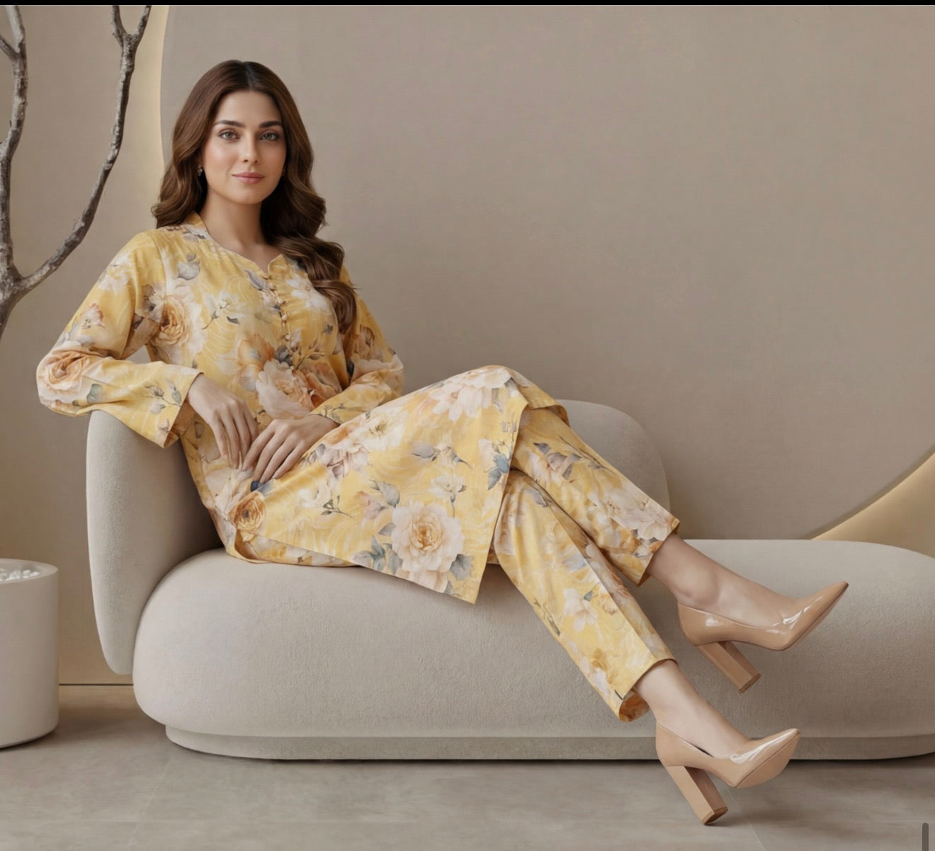 2pc co-ord set yellow flower floral noore vol3