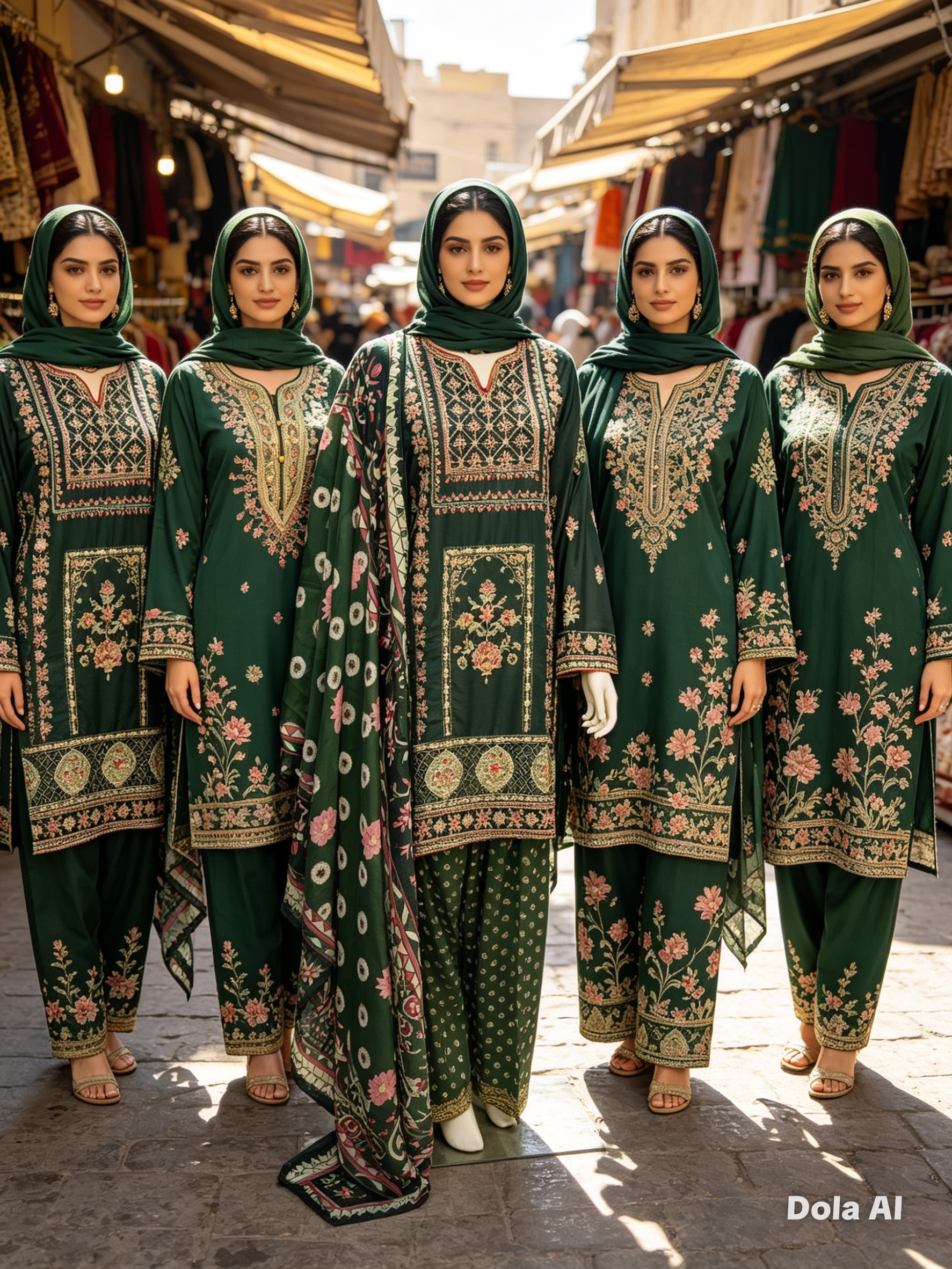 3pc bottle green ethnic inspired outfit