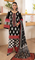 Rich Black Embroidered Lawn Suit with Printed Trouser & Chiffon Dupatta