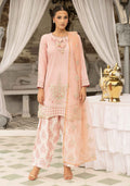 Blush Pink Embroidered 3-Piece Lawn Suit with Organza Dupatta & Printed Palazzo