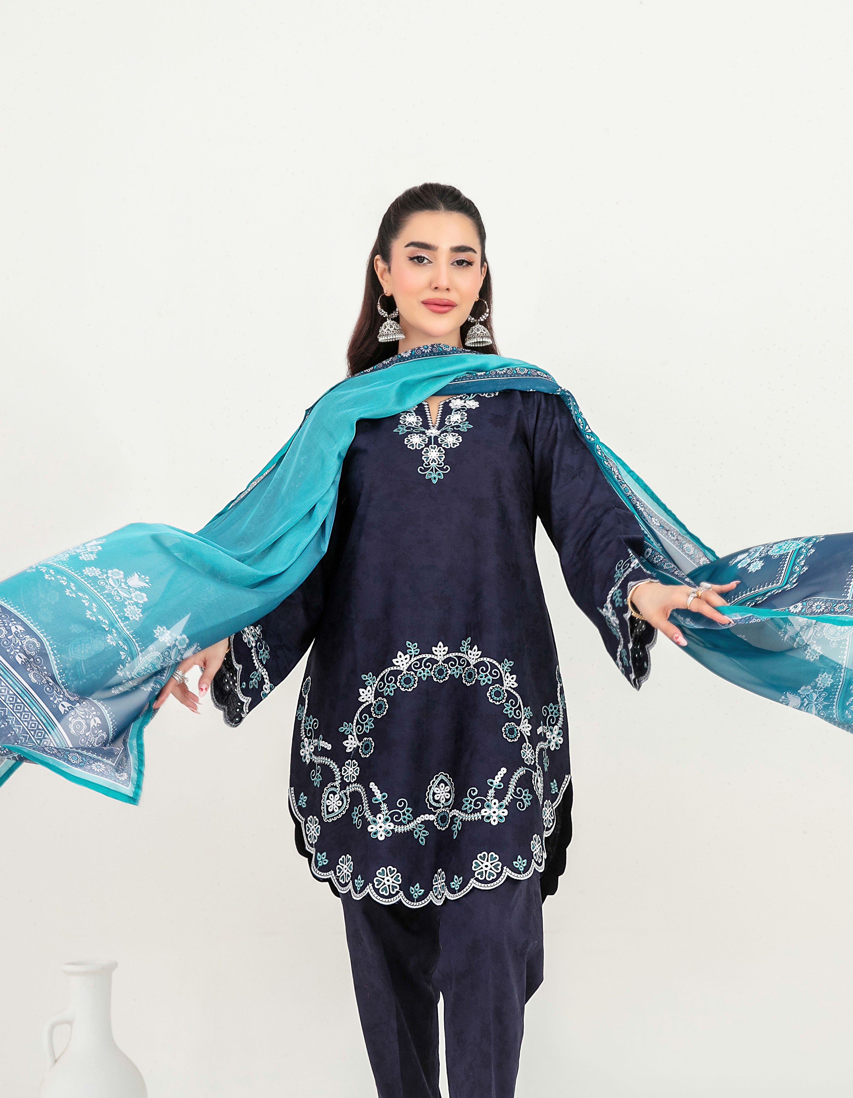 Deep Indigo Grey Luxe Jacquard 3PC stiched suit