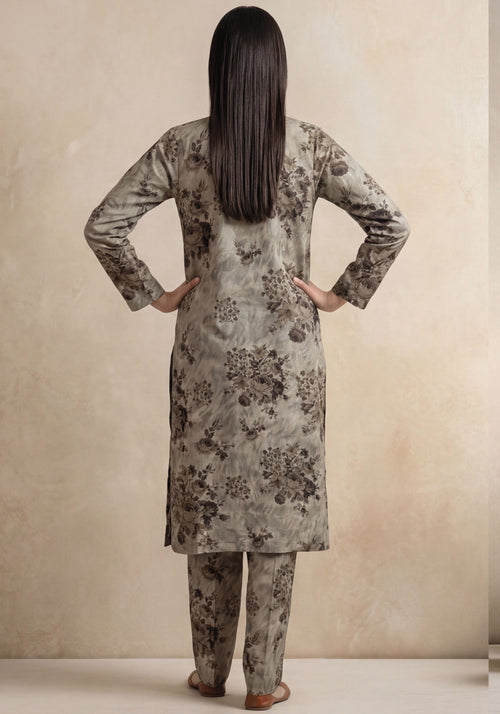 Mushroom Beige Linen Stitched Staple Digital print suit