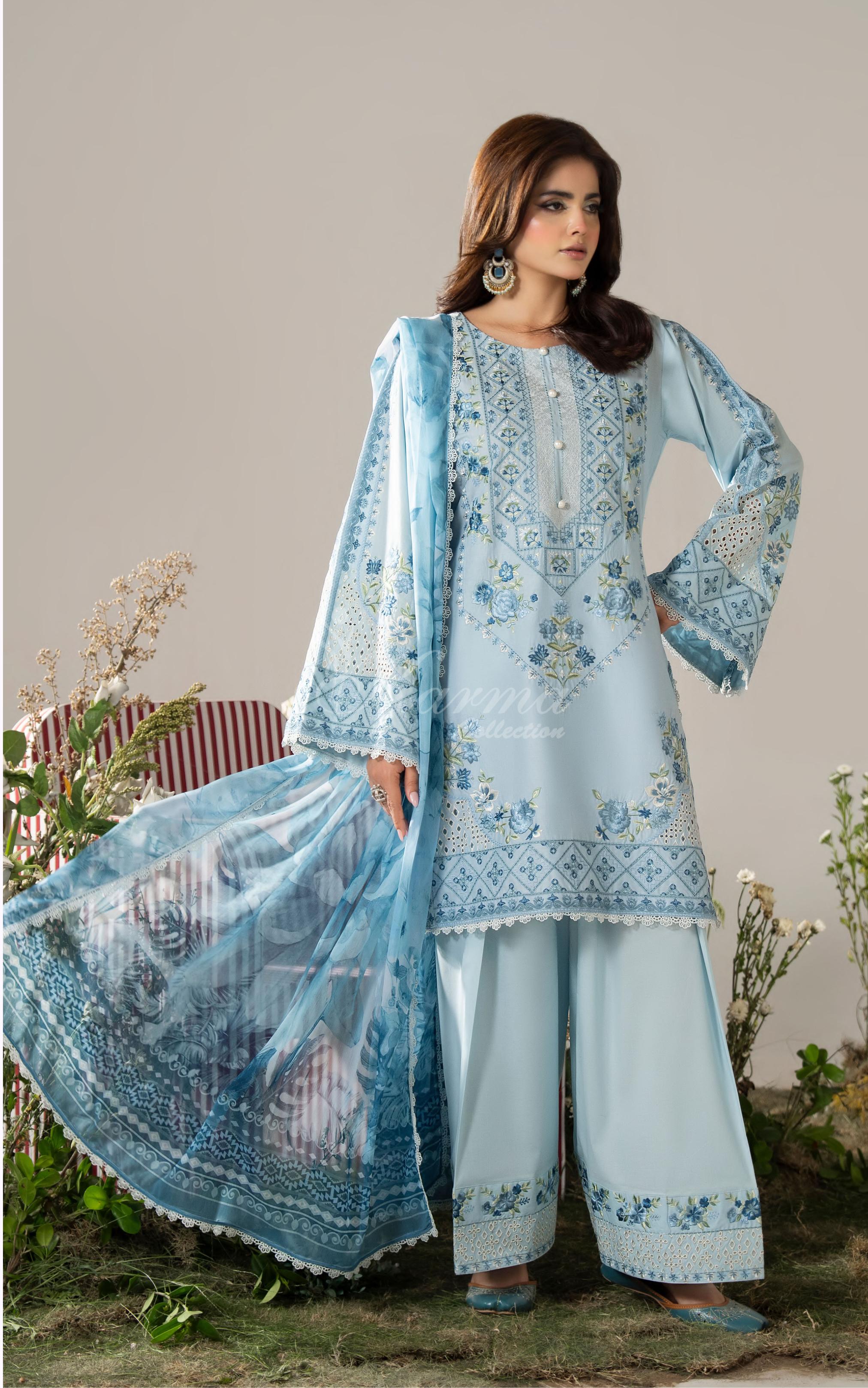 Muted Blue Karma Signature Embroidered 3 Piece suit