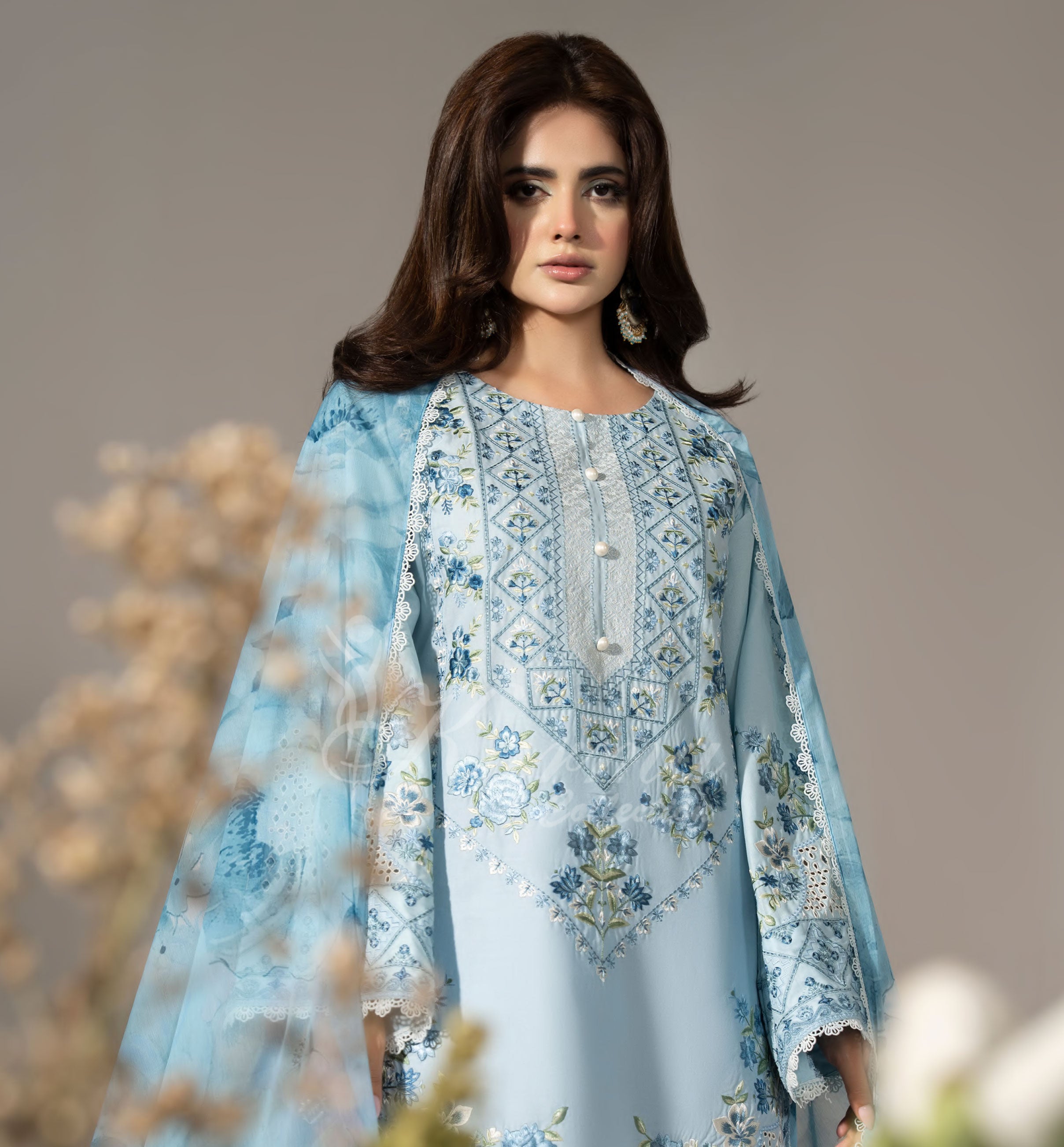 Muted Blue Karma Signature Embroidered 3 Piece suit