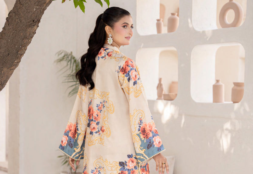 2pc co-ord set cream and blue