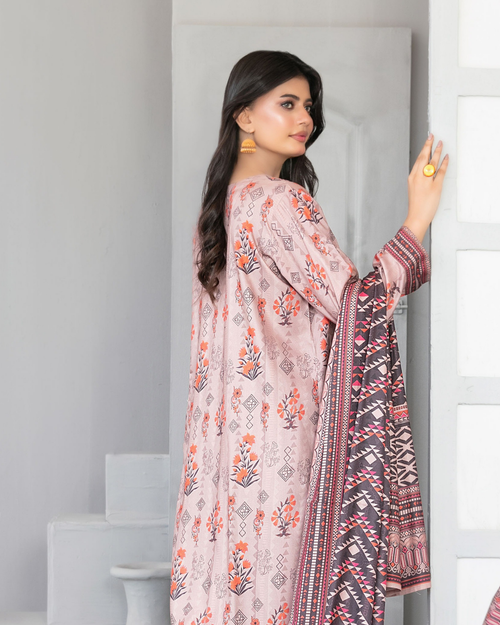 Dusty Pink Floral Digital Print Shawl Dupatta 3-Piece Suit – Dilnur Collection