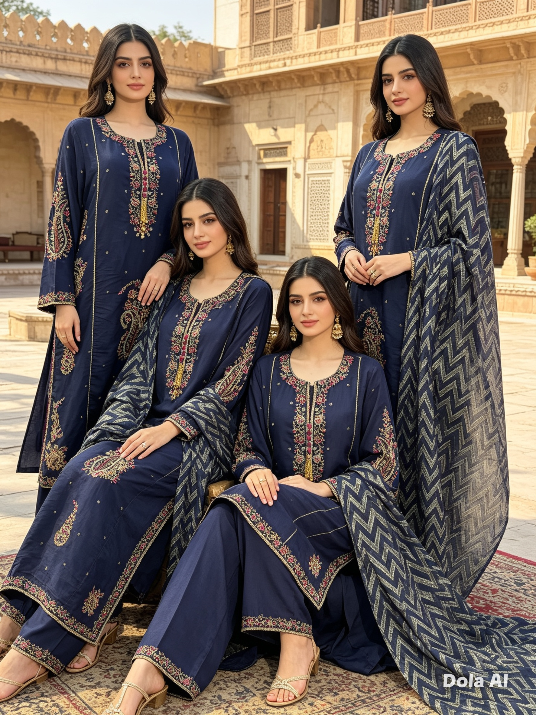 Ethnic inspired blue 3pc outfit