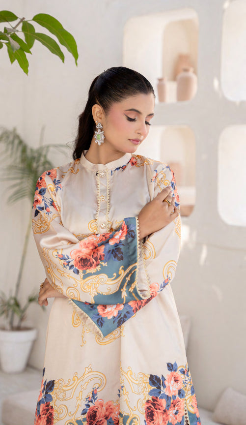 2pc co-ord set cream and blue