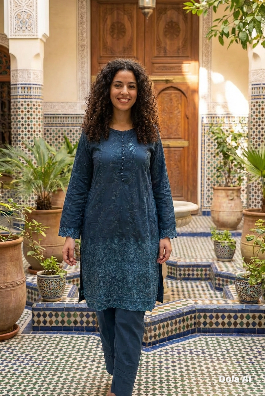 2pc co-ord set navy blue full thread embroidery