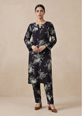 Plum Black Linen Stitched Staple Digital print suit