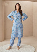 Silver Lavender Linen Stitched Staple Digital print suit