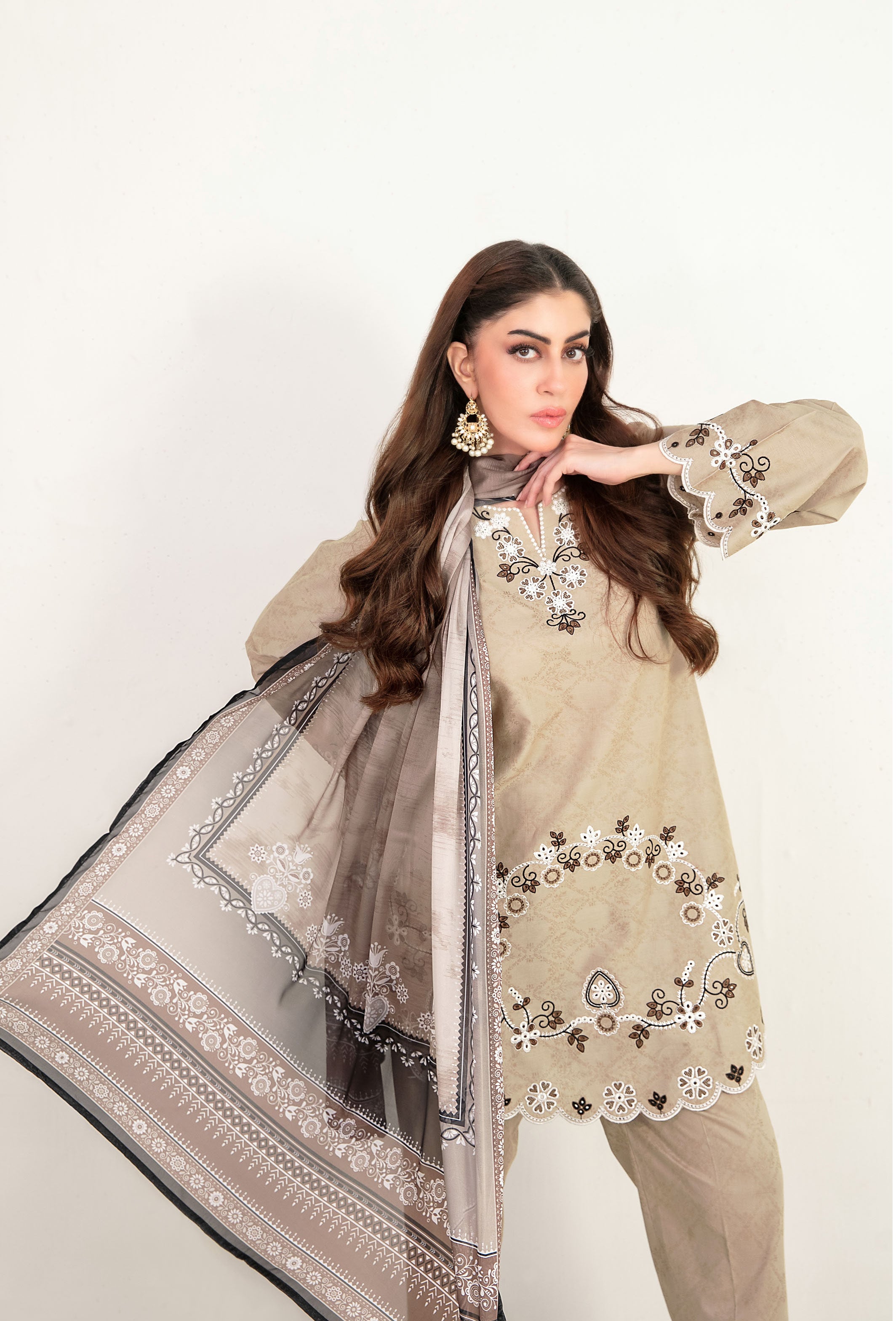 Warm Beige Luxe Jacquard 3PC stiched suit