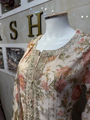 AR Short kameez Baige floral with farshi Shalwaar Womenswear