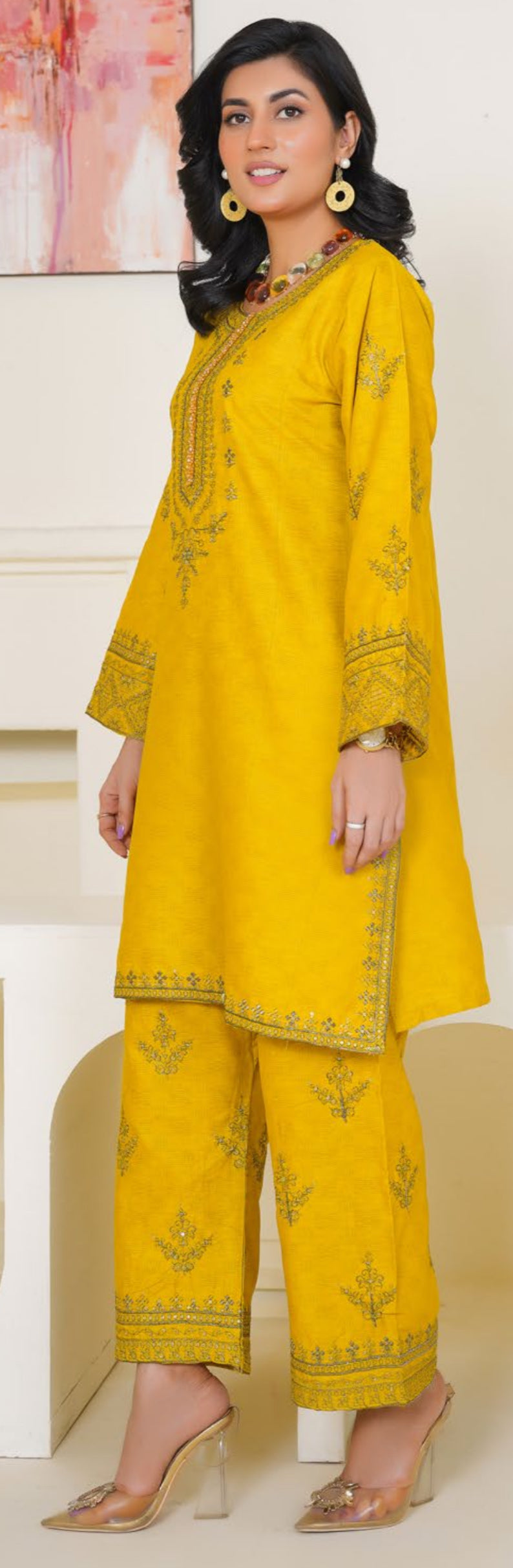 2pc mustard with mustard embroidery