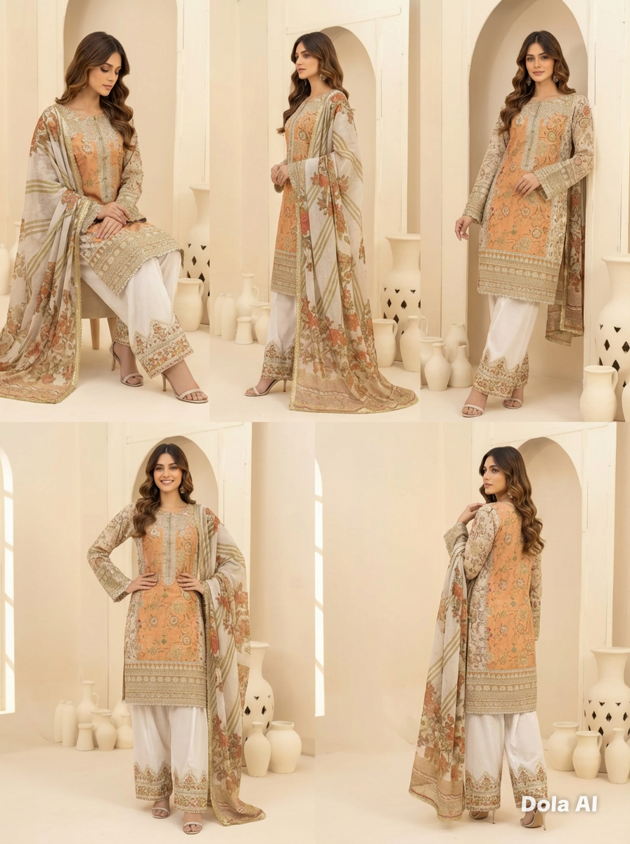 Karma Peach Floral Farshi 3pc Outfit
