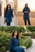 2pc co-ord set navy blue full thread embroidery