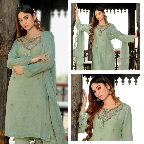 Embroidered Suit - Sage Green