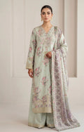 Ivory Bloom Embroidered Silk Viscose Suit with Floral Dupatta & Flare Trouser