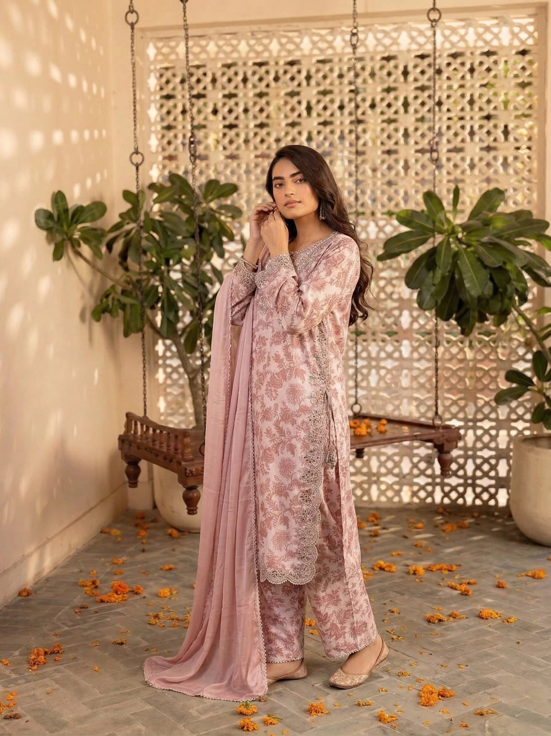 Luxury pink and silver 3pc outfit