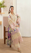 Pearl Ivory Embroidered Lawn Suit with Floral Printed Trouser & Chiffon Dupatta