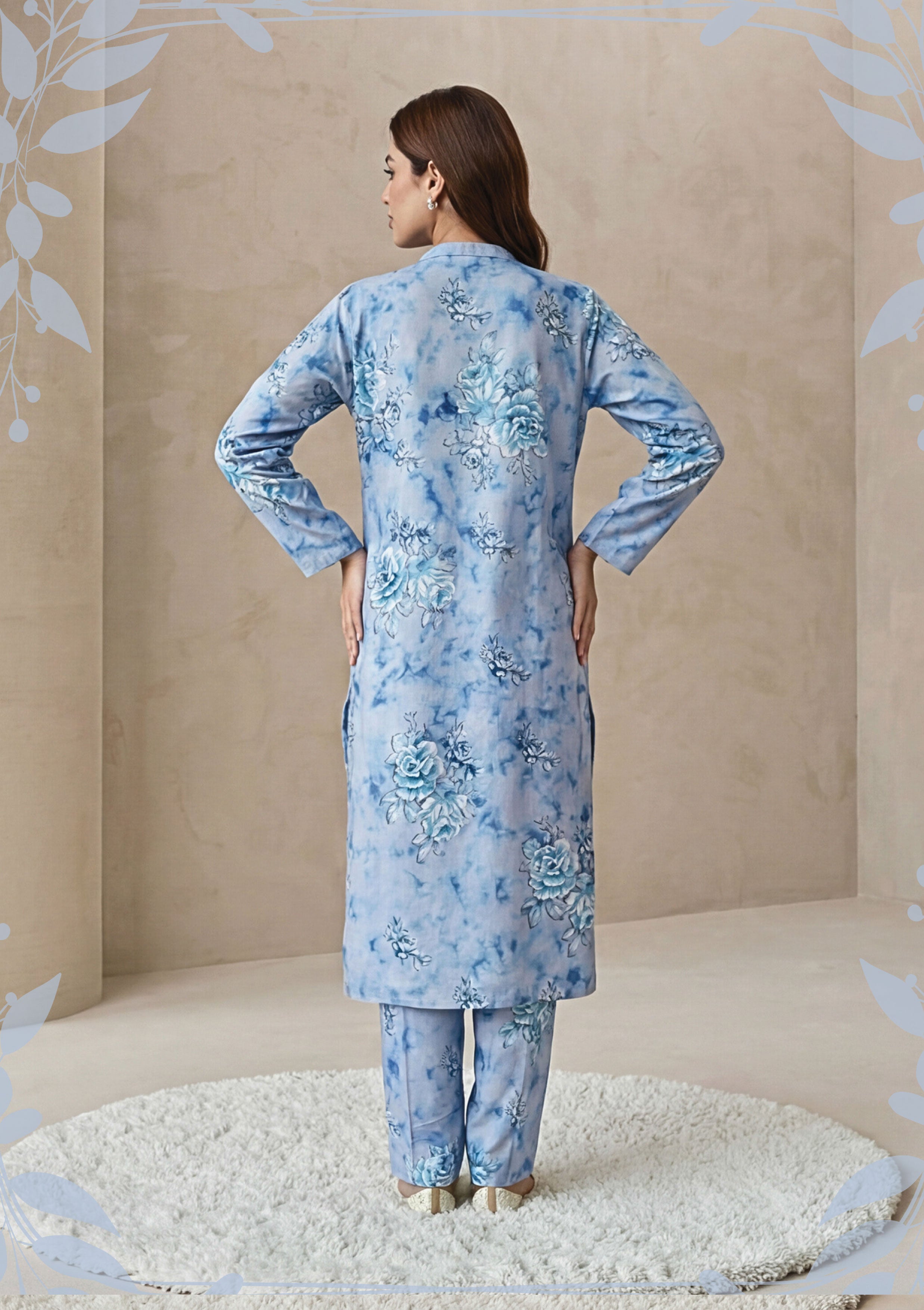 Silver Lavender Linen Stitched Staple Digital print suit