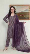 Mauve Gray Elite Lawn Rotary Print 3PC Ready-to-Wear