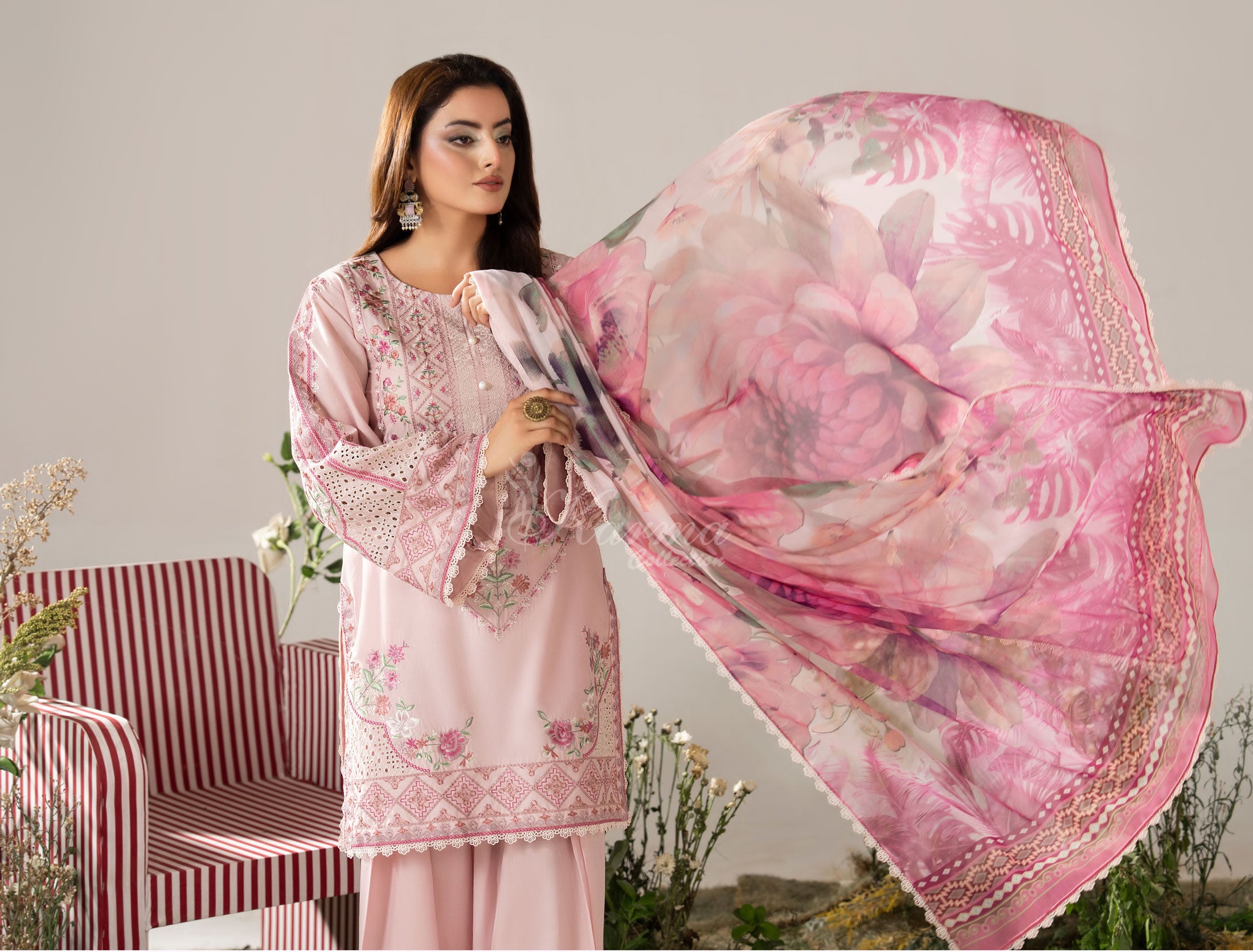 Soft Pink Karma Signature Embroidered 3 Piece suit