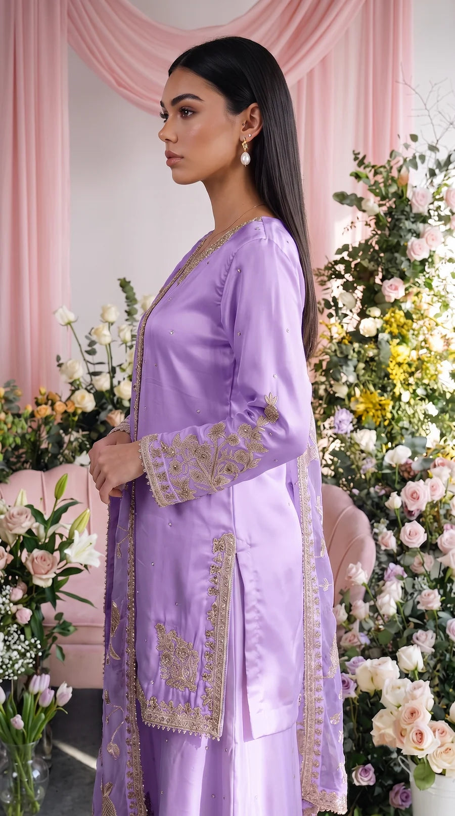3pc Lavender sharara with Dori work