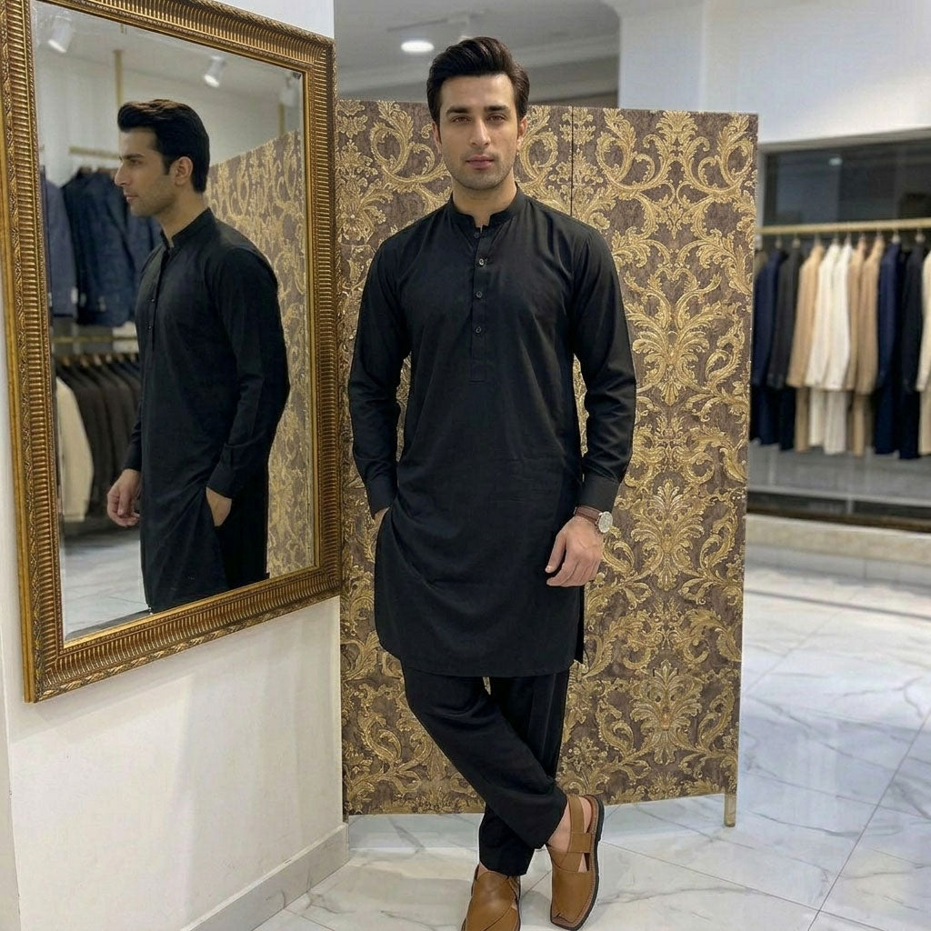 Black Plain Kurta Trouser