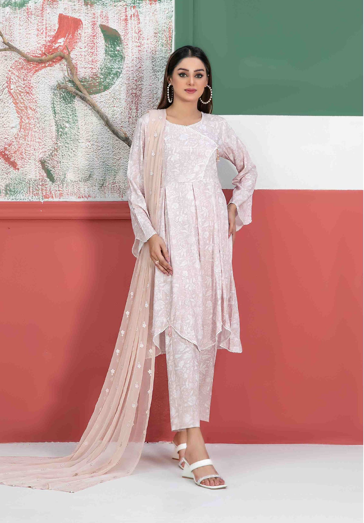 Blush Pink 3-Piece Suit with Embroidered Chiffon Dupatta