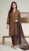 Caramel Brown Lawn Rotary Print 3PC Ready-to-Wear