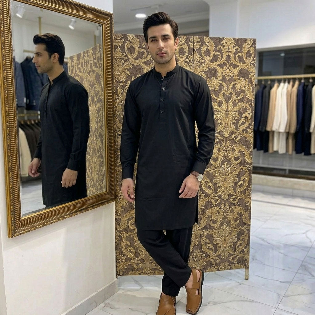 Black Plain Kurta Trouser