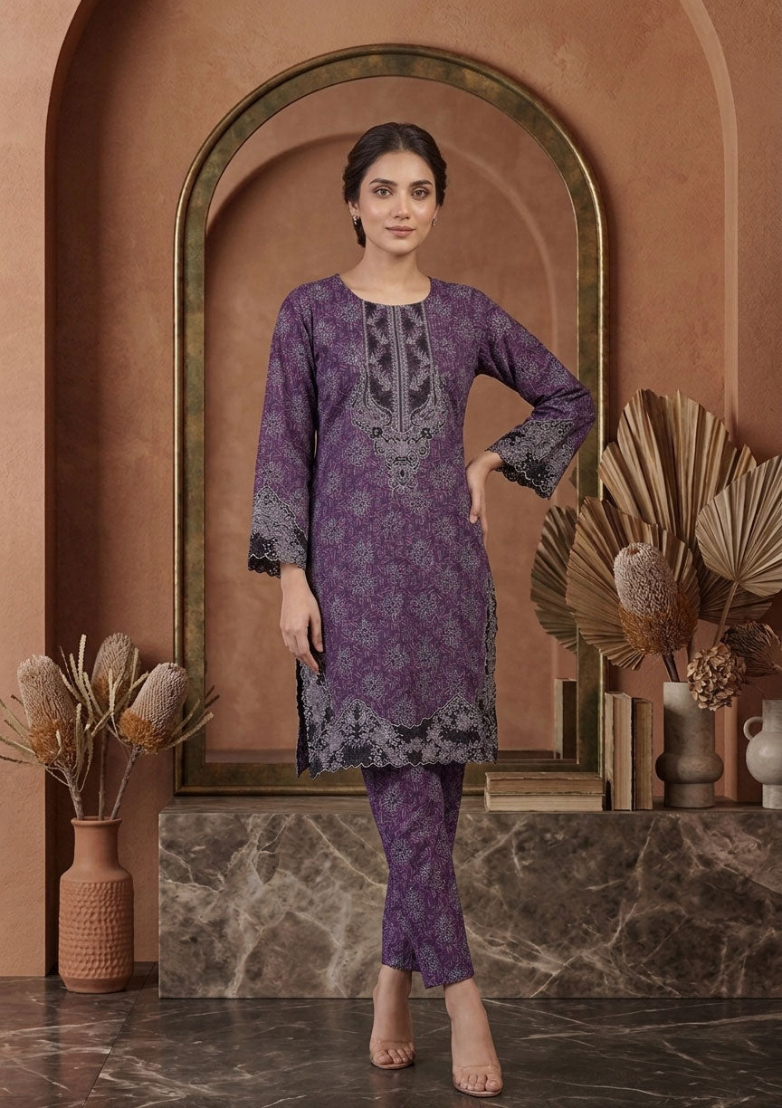 Deep Mauve trendy Patch Work Co-ord Set