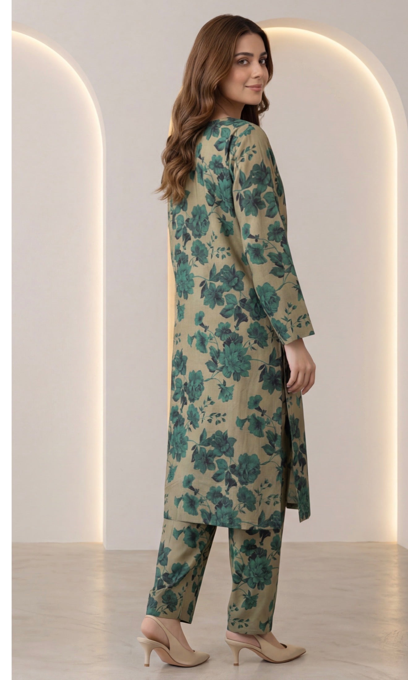 2pc co-ord set mint green with dark green floral noore vol3