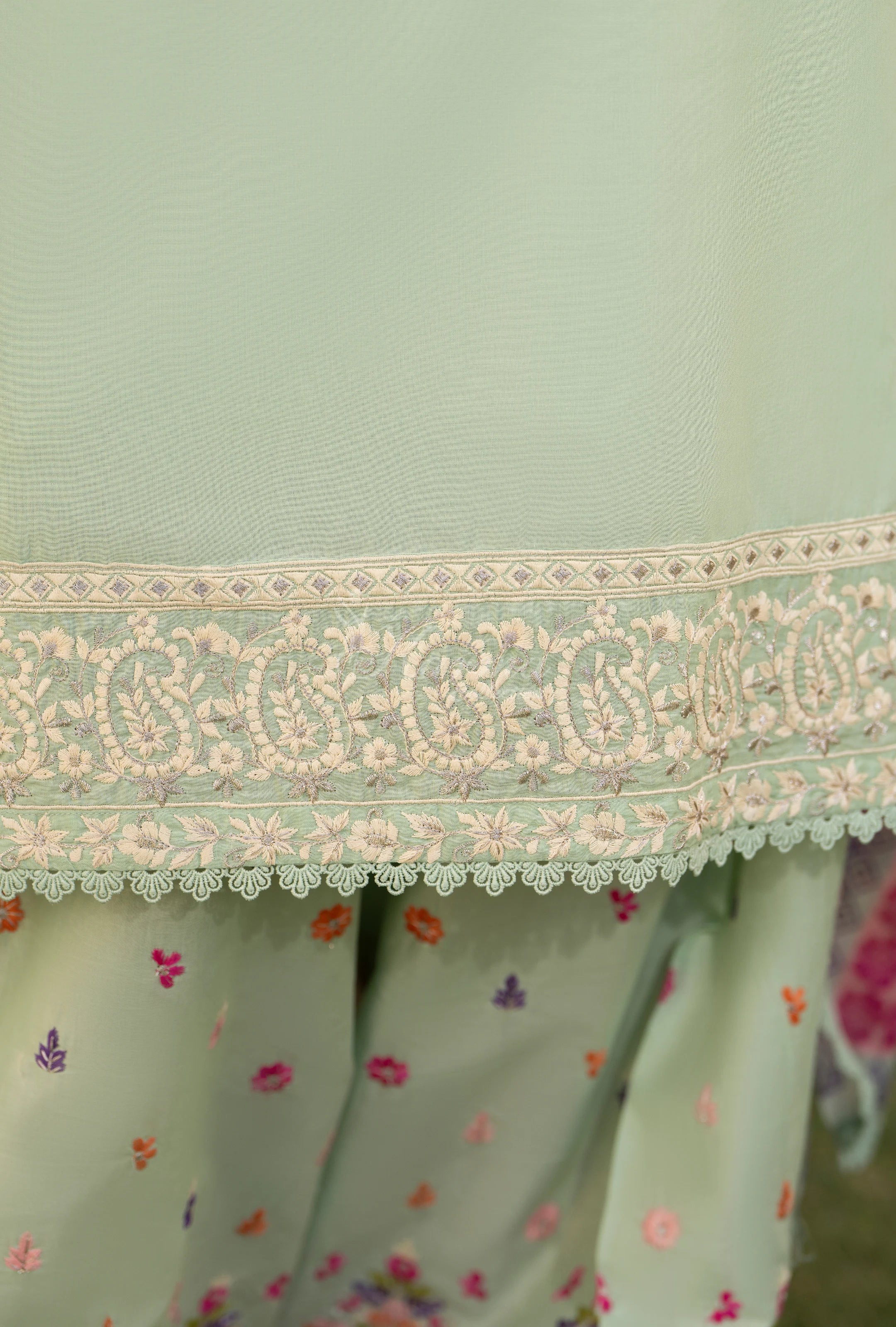 Original karma collection 3pc suit with embroidery farshi shalwar SAGE TINT
KC-1556