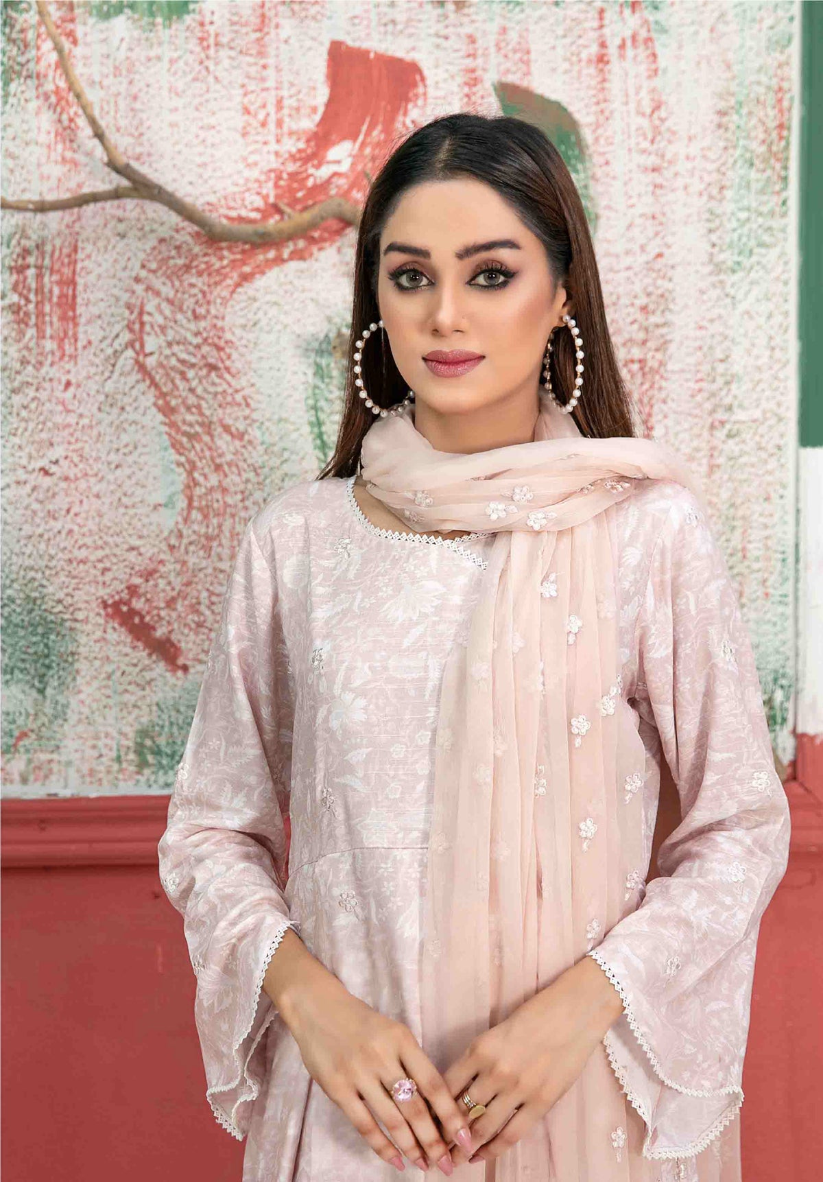 Blush Pink 3-Piece Suit with Embroidered Chiffon Dupatta