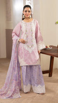 Dusty Lilac Embroidered Lawn Suit with Printed Trouser & Chiffon Dupatta