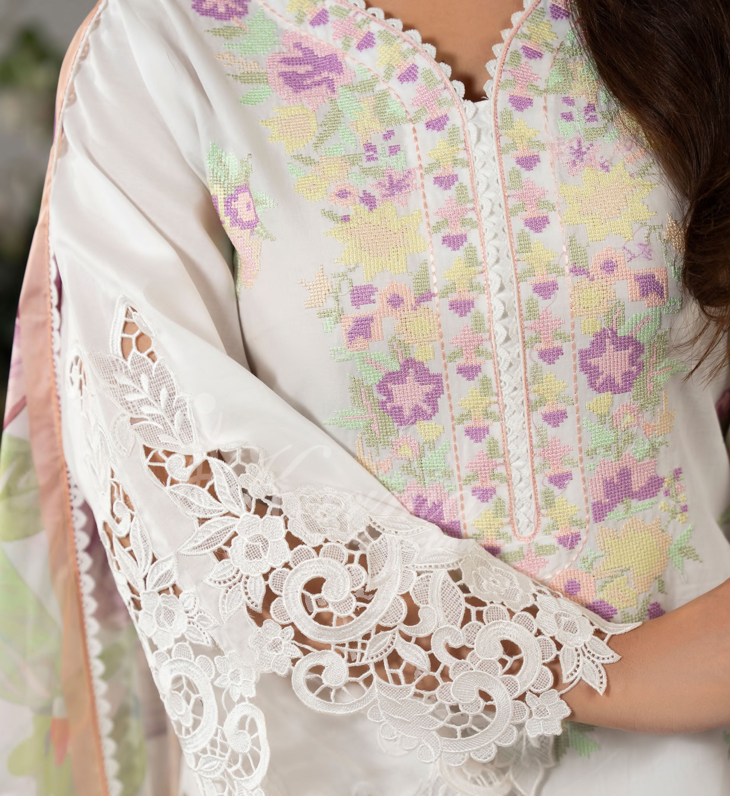 Pink White Karma Signature Embroidered 3 Piece suit