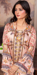 Luxury 2pc silk Baige with red print on sleeves