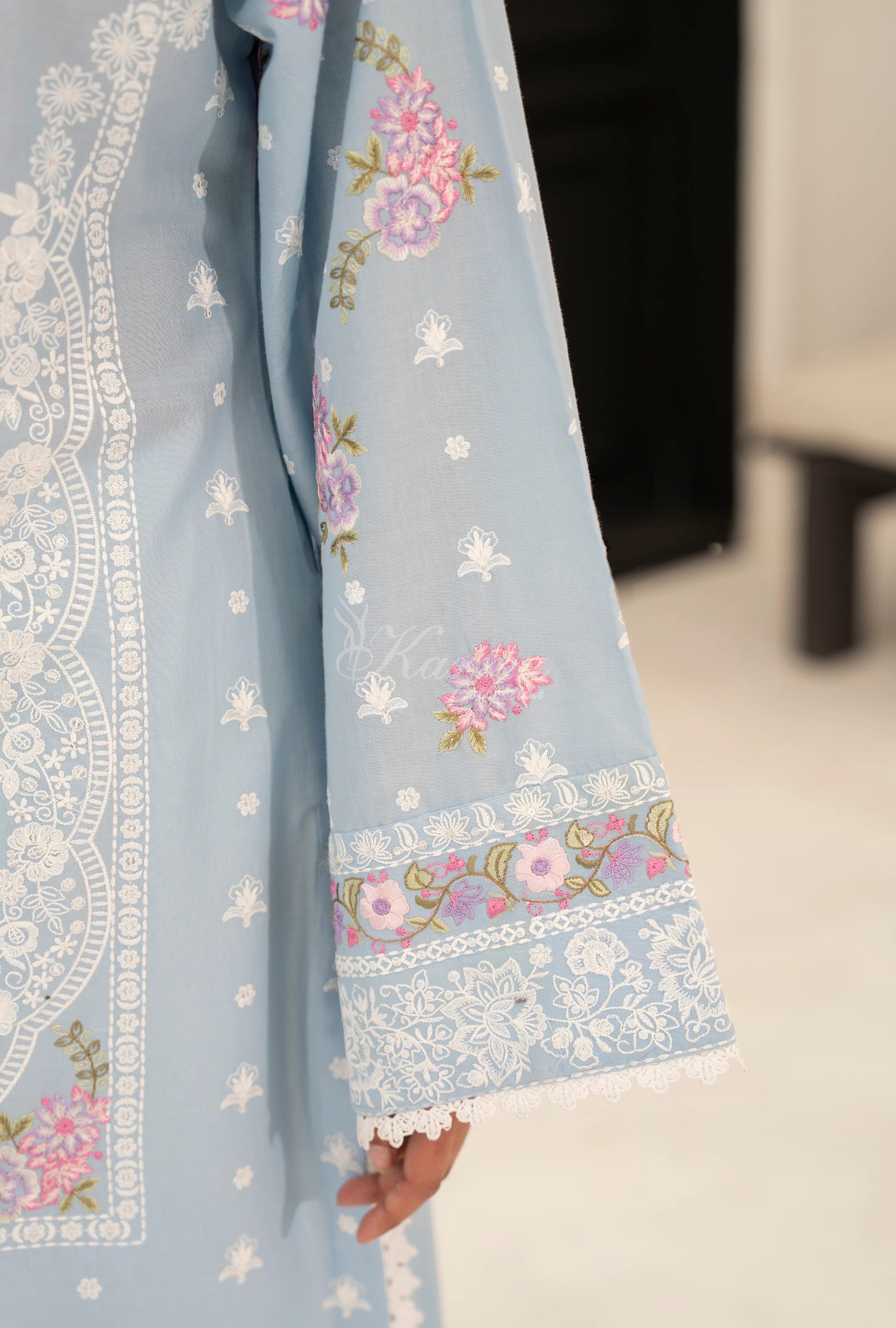 Original karma collection 3pc suit with loose trousers with embroidery DUSTY BLUE KC-1558