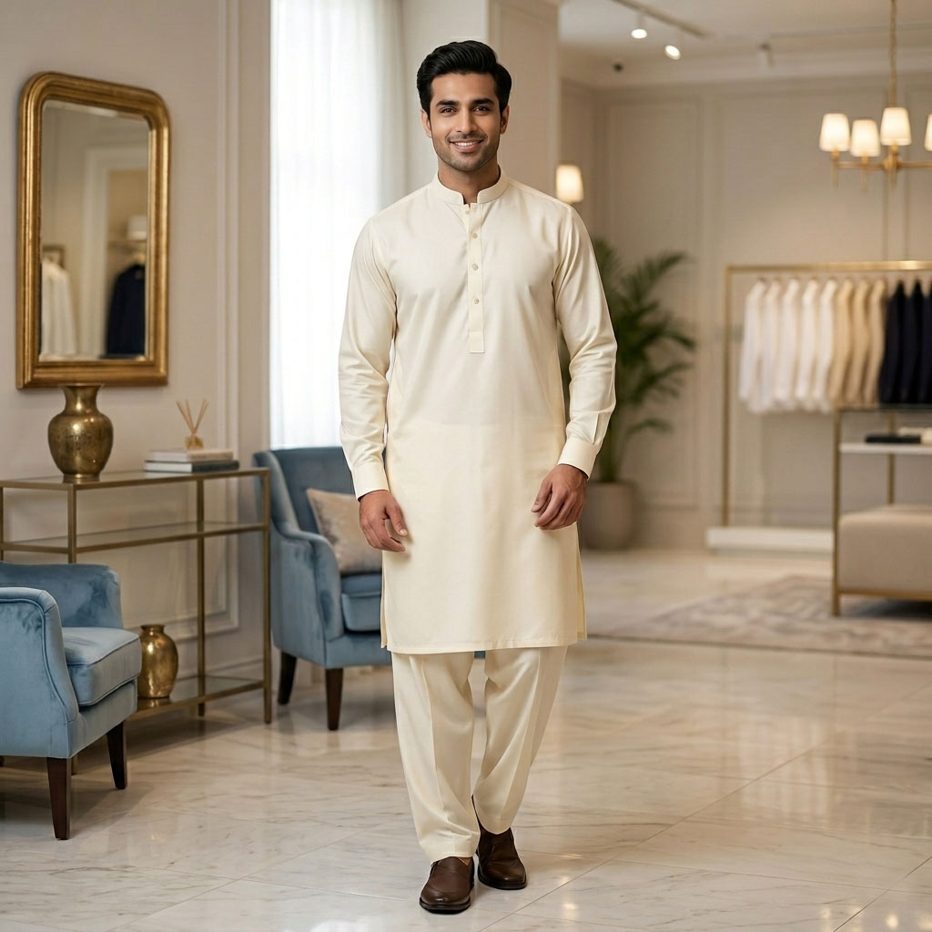 Cream Boski Shalwaar Kameez
