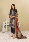 Black and Beige Printed Khaddar 3-Piece Suit with Rust Orange Dupatta