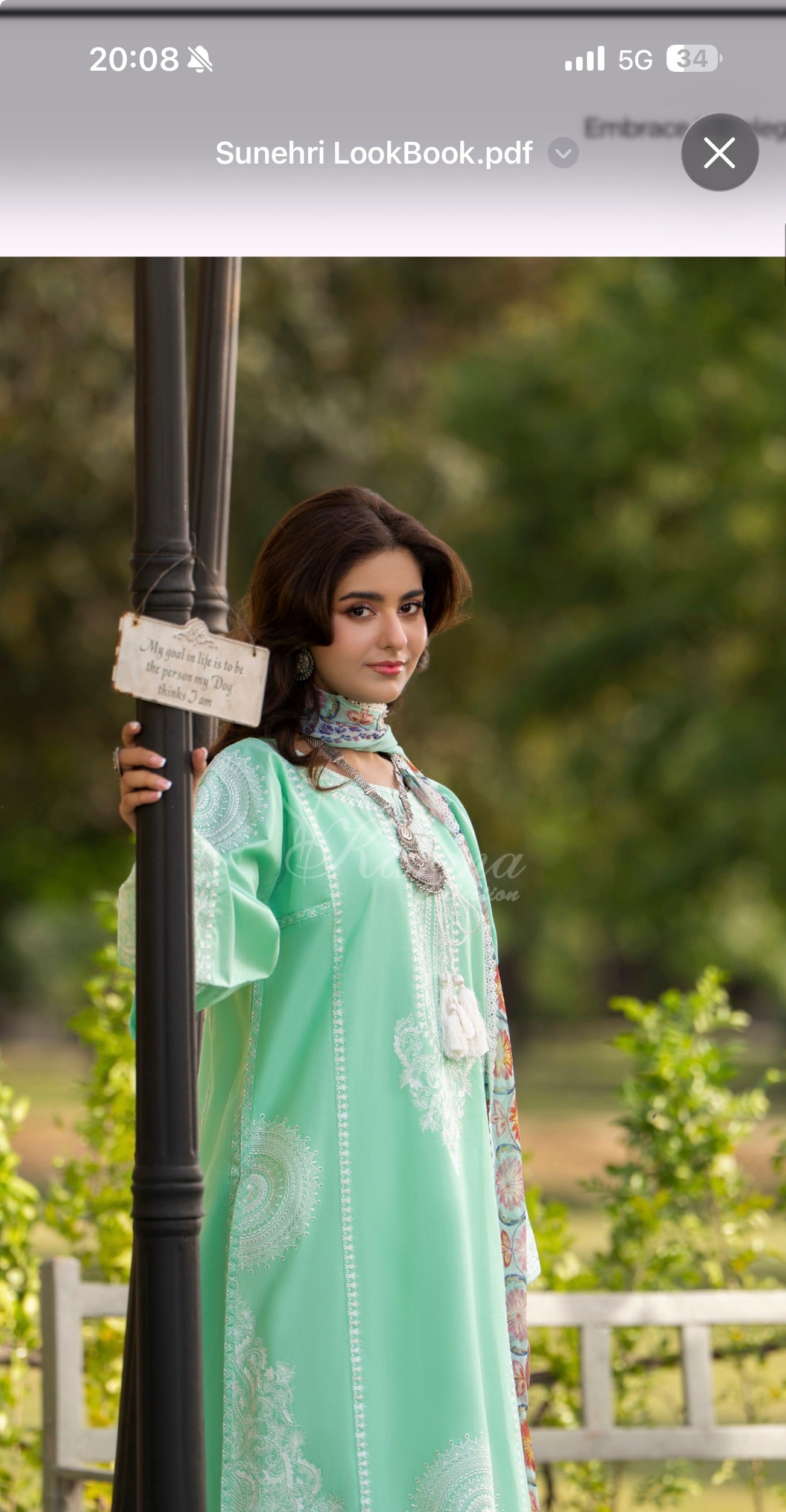 Mint green with white embroidery original karma collection 3pc outfit