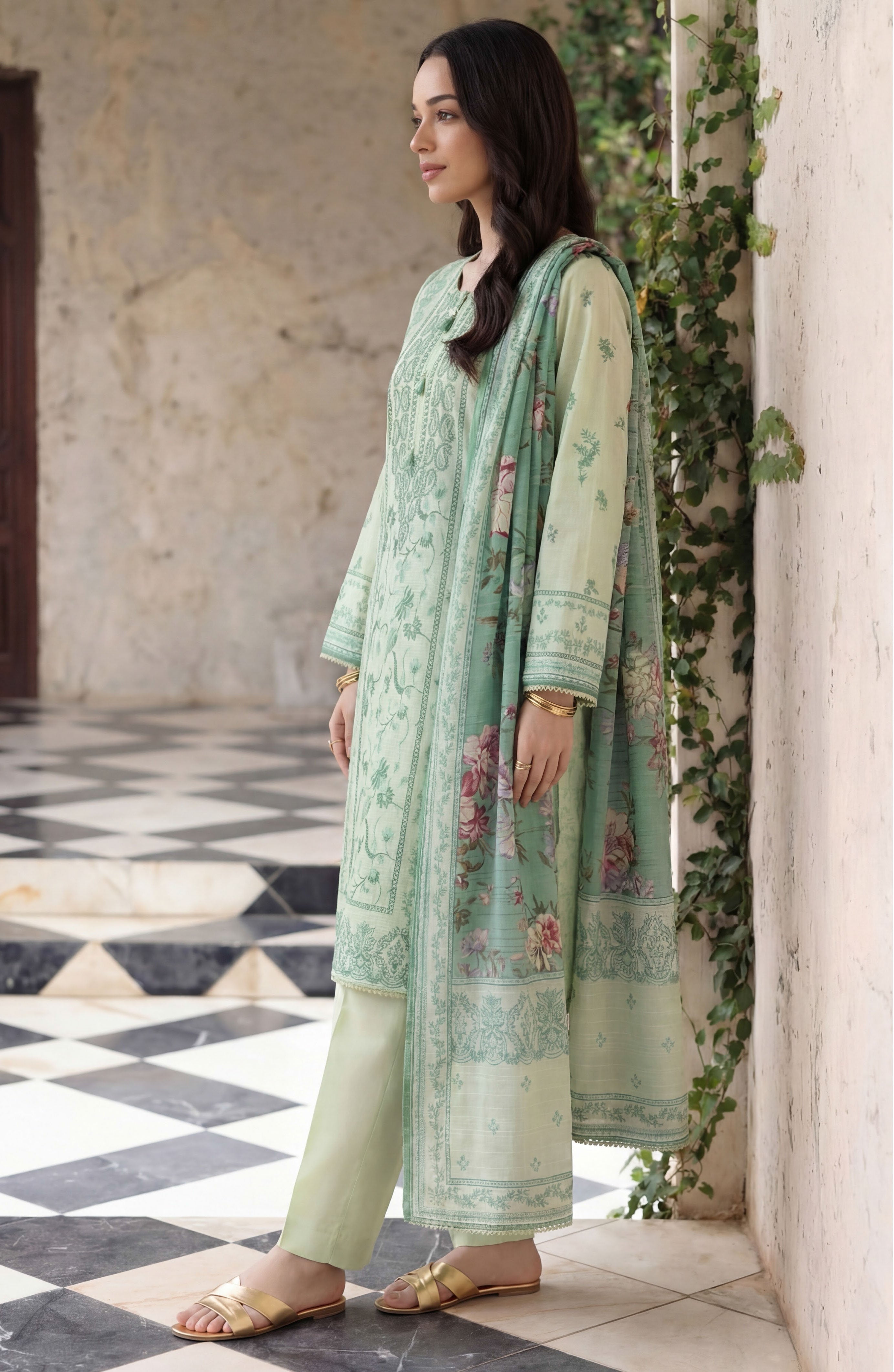 Dusty mint 3pc Lawn Stitched Suit