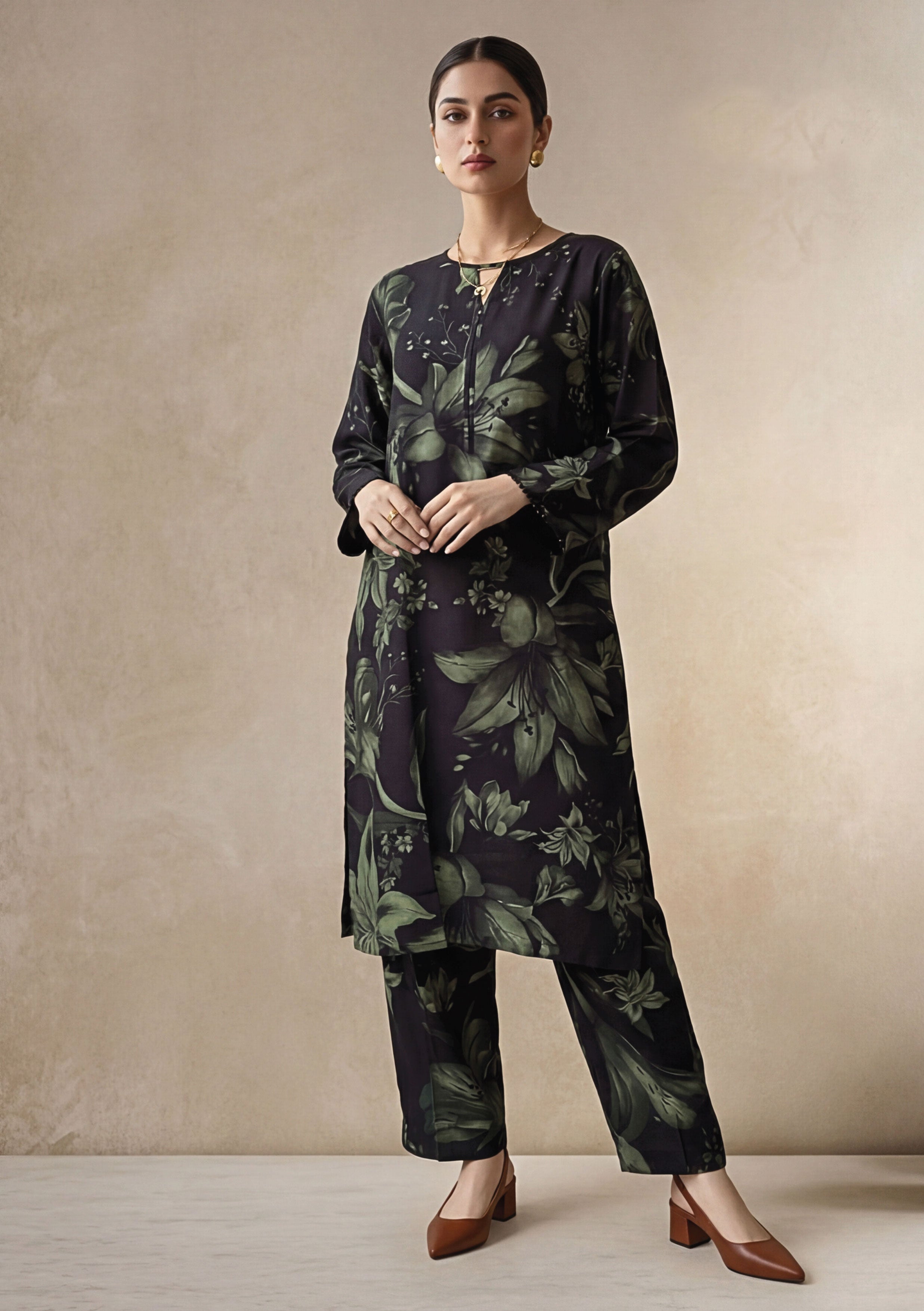 Plum Charcoal Linen Stitched Staple Digital print suit
