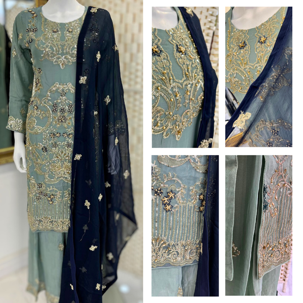 Casual Charm Sharara - Blue with navy contrast