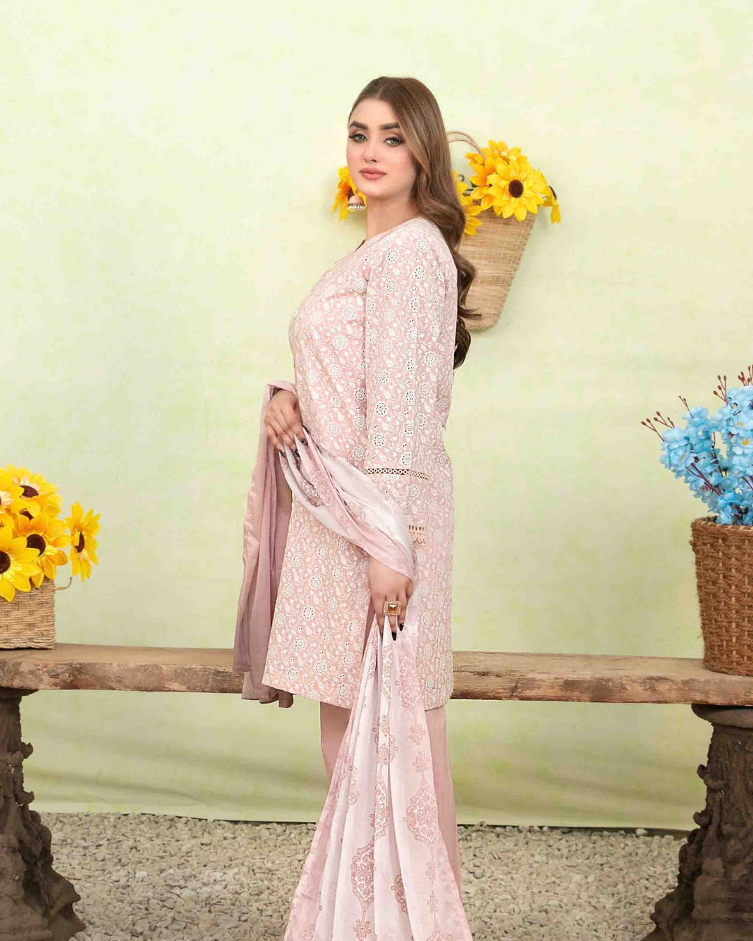 Lilac Pink Printed 3-Piece Stitched Suit with Digital Printed Dupatta