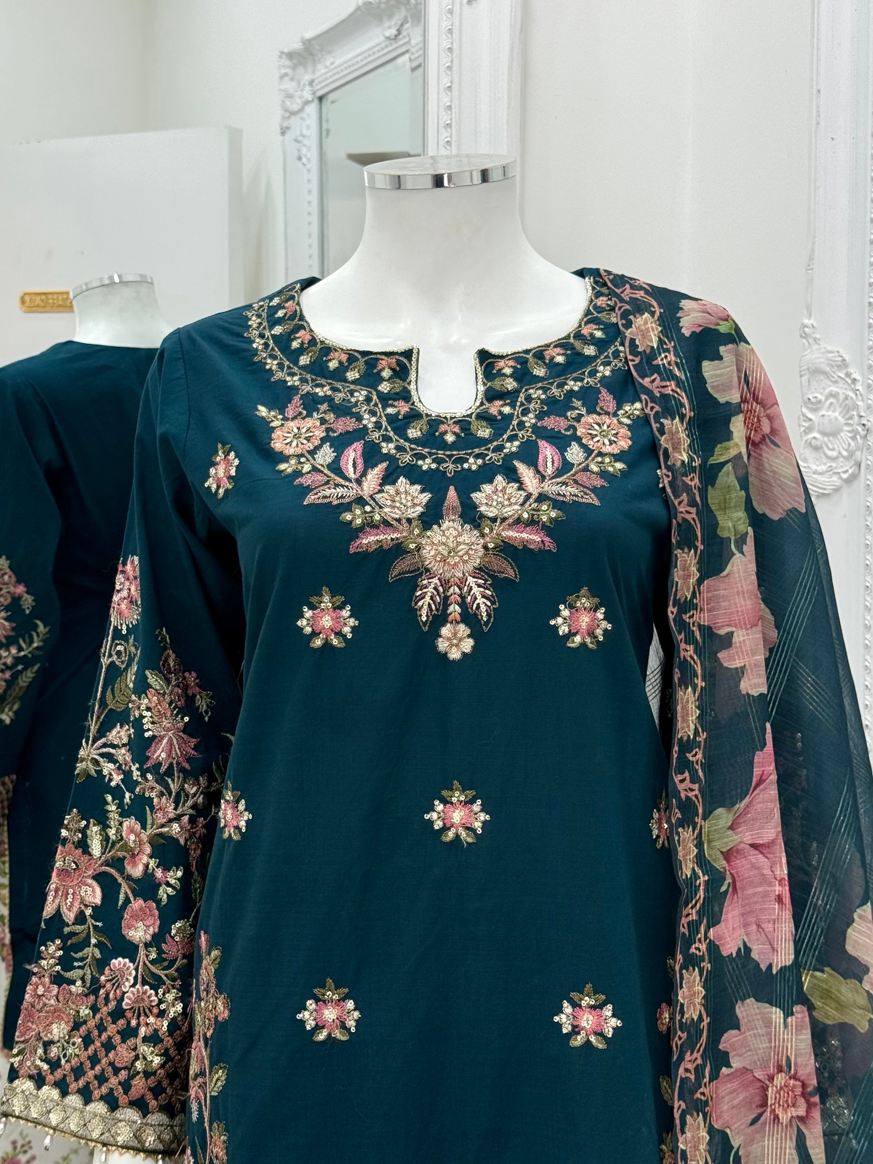 Ethnic inspired blue with white floral plazo trousers