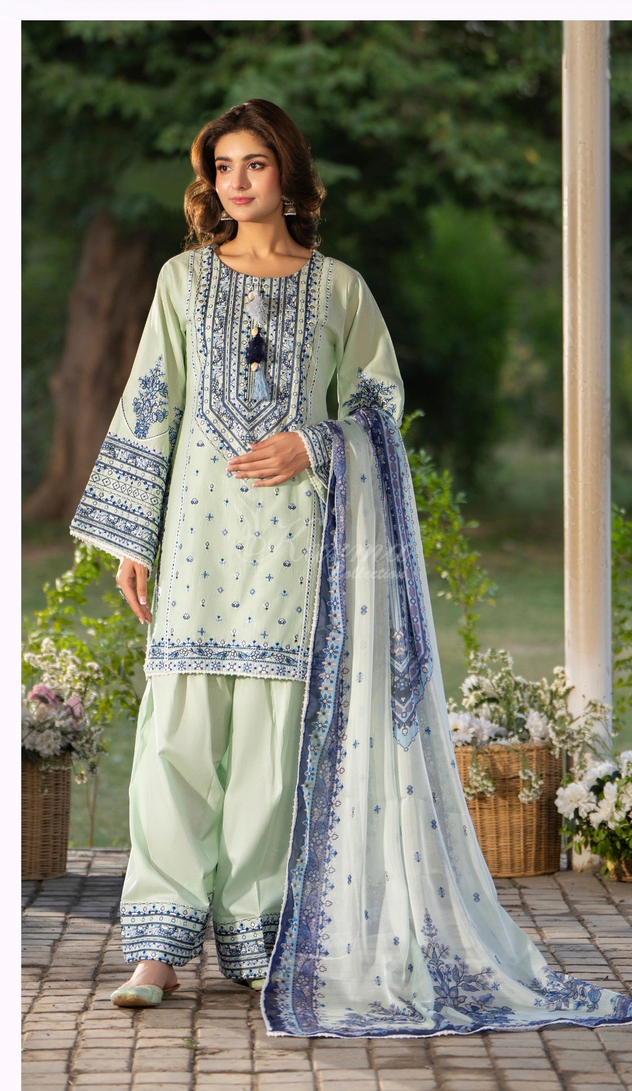 Green and blue original karma farshi Shalwaar 3pc suit